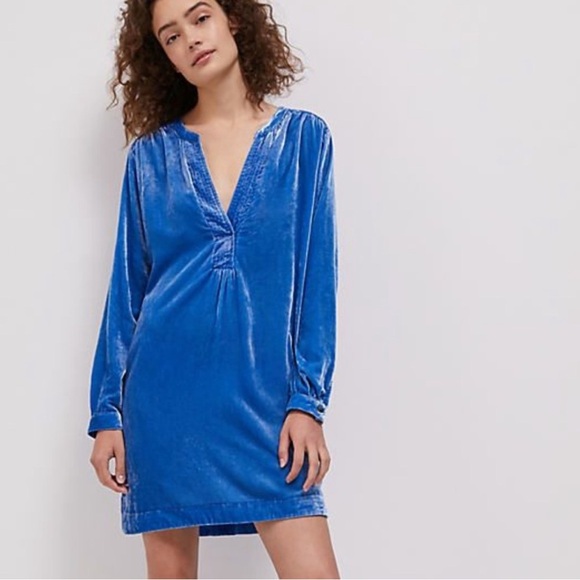 Anthropologie Melody Velvet Tunic Dress Blue Long Sleeve Size Large - Picture 1 of 5
